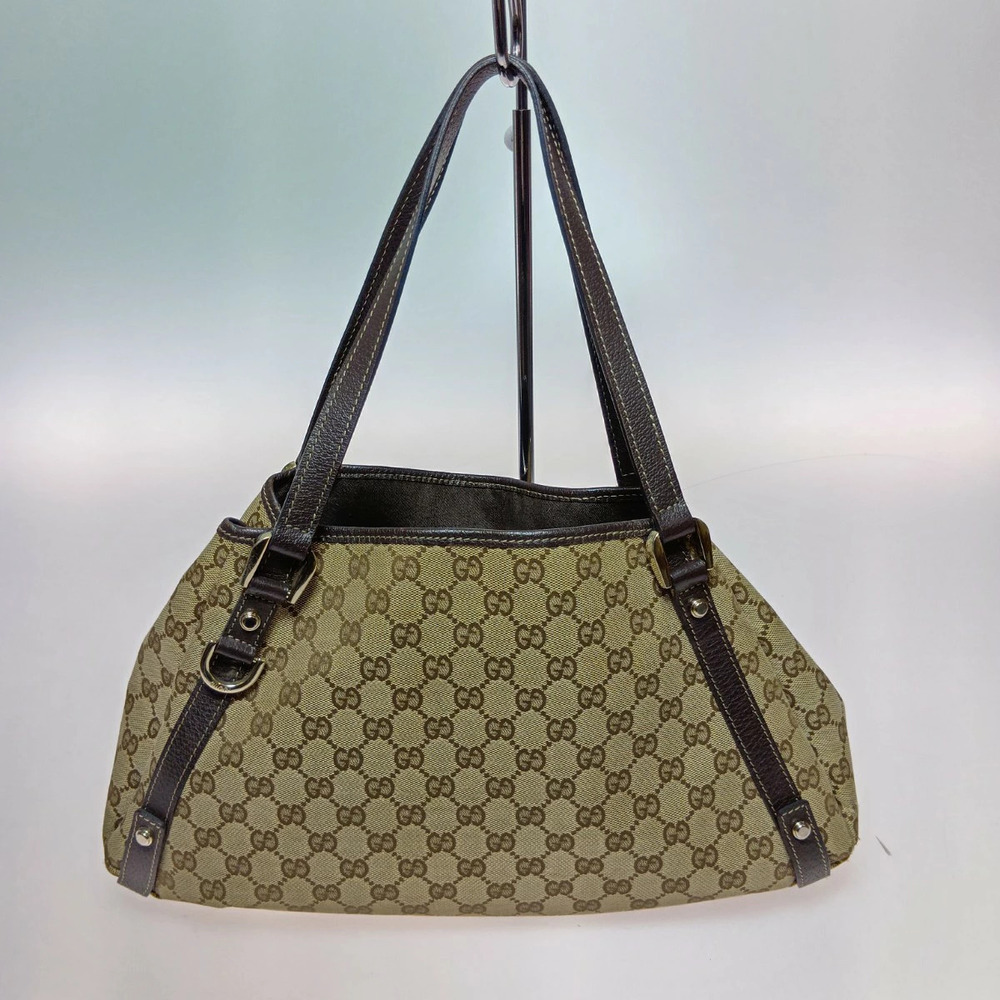 Gucci Bag Tote Beige GG Brown Canvas Tan Brown